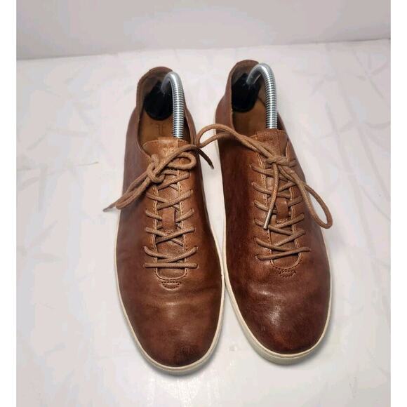 Frye Webster Leather Sneakers Low Cognac Lace Up Women Size 10M - Picture 2 of 10